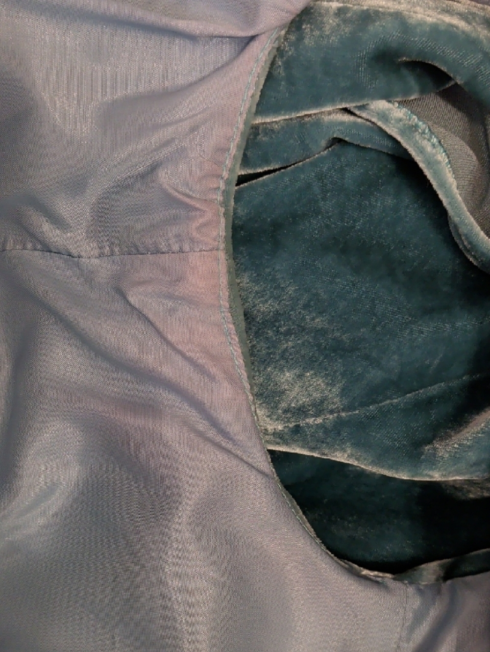Bergdorf Goodman Draped Style w Plunge Neckline Aqua Blue Shimmer Velvet Dress - Picture 13 of 16